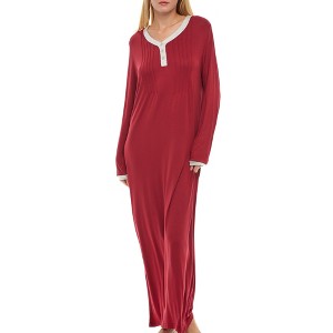 ADR Women's Nightshirt, Soft Knit Nightgown Long Sleep Shirt Full Length Henley Pajama Top with Pockets - 1 of 4