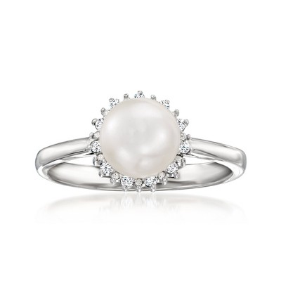 Ross-Simons 7-7.5mm Cultured Pearl Ring With Diamonds in Sterling Silver