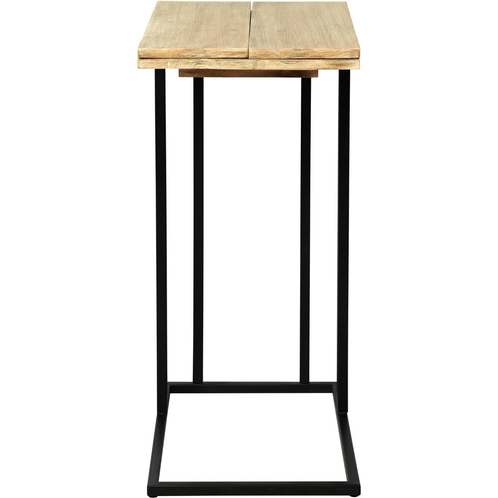 Photos - Coffee Table Serta Harton Rustic Expandable C Side Table - Natural Wood - : Over Sofa Design, Black Metal Legs 