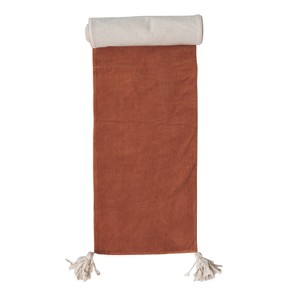 Storied Home Cotton Corduroy and Linen Two-Sided Table Runner with Frayed Tassels, Rust Color and Natural - 1 of 2