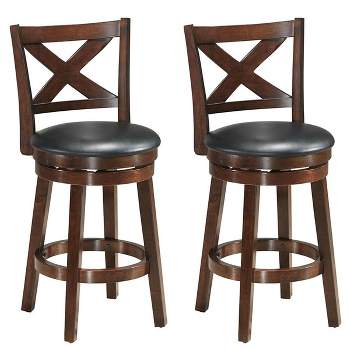 Costway Set of 2 Bar Stools 24'' Height Wooden Swivel Backed Dining Chair Home Kitchen Cross Back