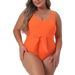 Agnes Orinda Women's Plus Size Flattering High Waisted Tie One Piece Swimwear Sets - 1 of 4