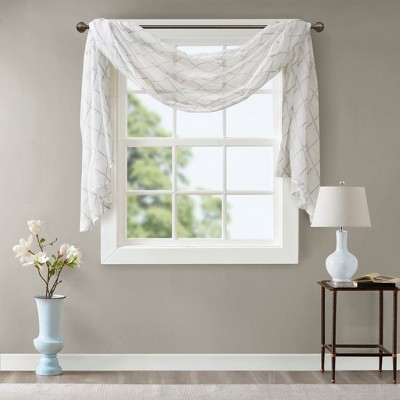 VYNXARIA 50x144" Diamond Sheer Embroidered Window Scarf,Grey+White(1 Window Scarf)