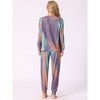 cheibear Women's Cotton Tie Dye Long Sleeve Round Neck Shirt with Drawstring Long Pants Pajama Set - 3 of 4
