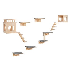 VEVOR Wall Mounted Cat Shelves, Cat Wall Shelves and Perches with Jumping Boards, Cat Beds, Hammocks & Cat Tree, Cat Furniture, Brown - 1 of 4
