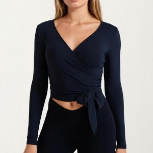 Anna-Kaci Active Women's Long Sleeve Wrap Athletic Top with Adjustable Waist Tie and Stretch Performance Fabric - 1 of 4