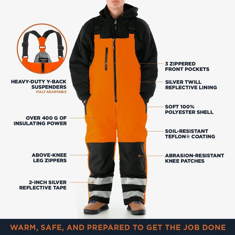 RefrigiWear Mens High Visibility Reflective Insulated Softshell High Bib Overall, 3 of 7