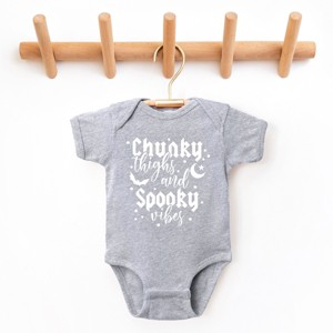 The Juniper Shop Chunky Thighs and Spooky Vibes Baby Short Sleeve Bodysuit - 24M - Heather Grey - 1 of 4