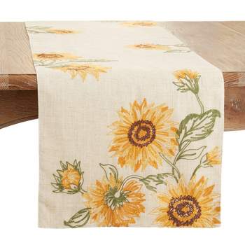 Saro Lifestyle Sunflower Design Embroidered Table Runner, Beige, 16" x 70"