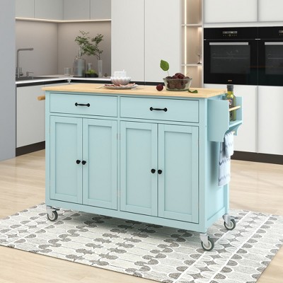 Solid Wood Kitchen Island Cart with Locking Wheels