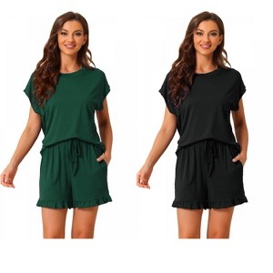 INSPIRE CHIC Women's 2 Pcs Summer Soft Short-Sleeve Tee with Ruffled Shorts Lounge Pajama Set - 1 of 4