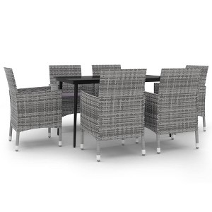 vidaXL Patio Dining Set - Poly Rattan/Steel/Glass Outdoor Furniture 7-Pieces with Cushions - Weather-Resistant Design for Garden/Deck/Entertainment - 1 of 4