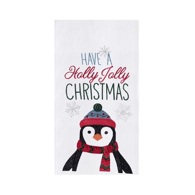 C&F Home Christmas "Have a Holly Jolly Christmas" Sentiment Penguin Cotton Flour Sack Kitchen Dish Towel   27L x 18W in.