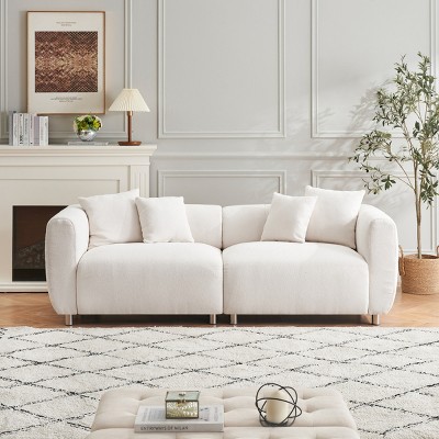 89" Modern 3-Seater Sofa,Fabric Couch with Metal Legs,Solid Wood Frame and 4 Pillows for Living Room,Apartment,Office-Baofuwish