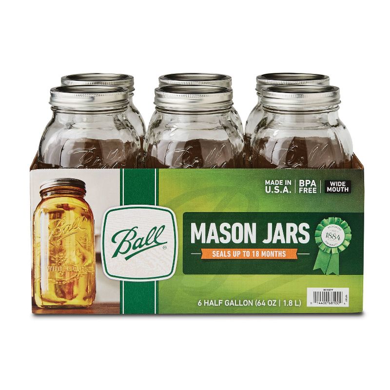 Ball 64oz 6pk Glass Wide Mouth Mason Jar with Lid and Band, 2 of 8