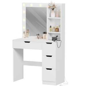 4 Drawer Makeup Vanity Desk with Mirror, Vanity Table with Storage for Bedroom - 1 of 4