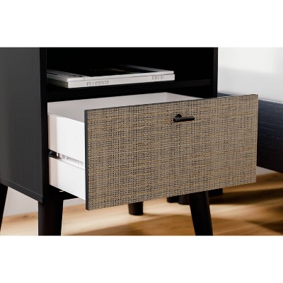 Charlang Beige and Black Cane 1-Drawer Nightstand