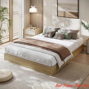 Wood Platform Bed Frame King/QUEEN/Full/ Twin-XL /Twin Size, Floor-Standing Bed Frame with Wooden Slat, Easy Assembly Natural - 1 of 4