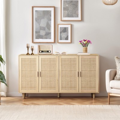 SKRAN Buffet Cabinets with Storage, Multifunctional Sideboard Cabinets with Rattan Doors ＆ Wood Feet for Hallway and Living Room