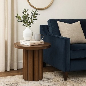 Royal Hampton Side End Table, 20 Inch Round Top, Rustic Fluted Base, Dark Brown - 1 of 4