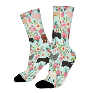 Farm Animals Cow Sheep Goat Chicken Floral Women Printed Crew Socks Funny Funky Socks Soft Polyester Novelty Gifts for Artists Men - 1 of 4