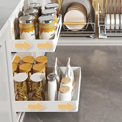 Garvee Pull Out Cabinet Organizer, Sliding Drawer Storage Basket for Kitchen Pantry Bathroom, Under Sink Shelf Organiser, White (37x26x8cm) — фото 5