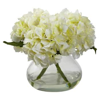 Blooming Hydrangea with Vase, Cream - Nearly Natural