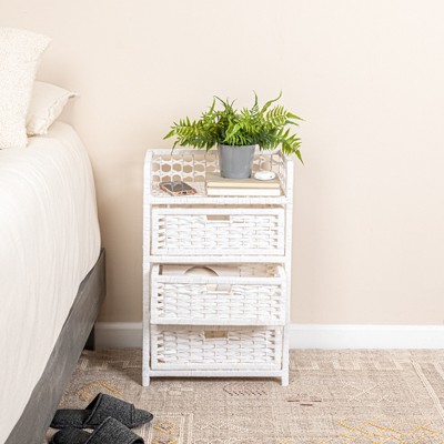 White Woven Paper Rope 3-Drawer Storage Chest with Top Shelf