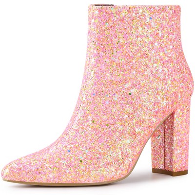 Allegra K Women's Back to College Pointed Toe Chunky Heel Ankle Boots