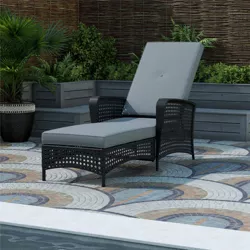 Adjustable Wicker Patio Chaise Lounge with Cushion - Black/Gray - Room & Joy