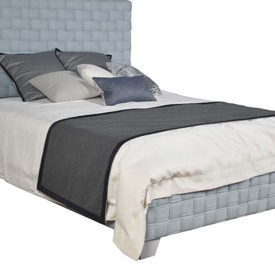Light Teal Chenille Upholstered Queen Bed with Tufted Headboard and Drawers