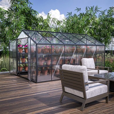 Outdoor 6x8 FT Greenhouse, Aluminum Large Walk-in Greenhouse, Polycarbonate Greenhouse with Quick Setup Structure and Roof Vent-Coolbibila