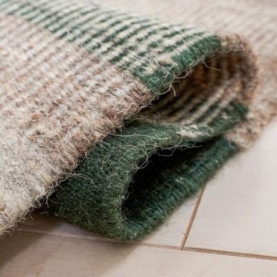 Gray and Green Flat Woven Wool Area Rug