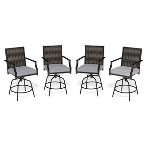 Costway Outdoor PE Wicker Swivel Bar Stools Set of 2/4 with Back Armrests and Cushion - 1 of 4