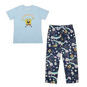 Spongebob Squarepants Rainbow All-Over Print Women’s T-Shirt and Pajama Pants Sleepwear Set - 1 of 4