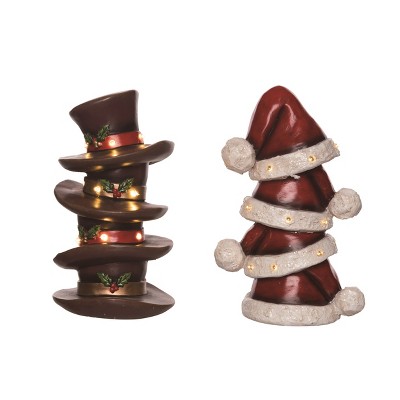 Transpac Light Up Resin Hat Stack Figurine Set of 2 Colorful Christmas Tabletop Decorations for Indoor Use and Gifting