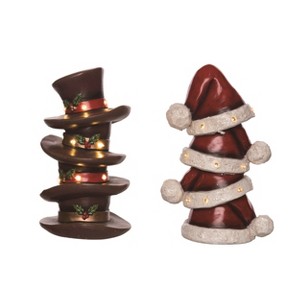 Transpac Light Up Resin Hat Stack Figurine Set of 2 Colorful Christmas Tabletop Decorations for Indoor Use and Gifting - 1 of 1