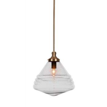 Toltec Lighting Juno 1 - Light Pendant in  New Aged Brass with 14" Clear Bubble Shade
