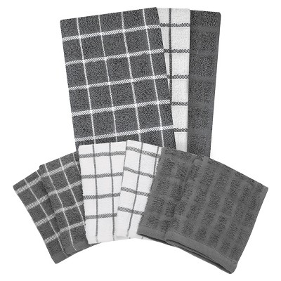 Gray and White Cotton Terry Kitchen Towel and Dish Cloth Set
