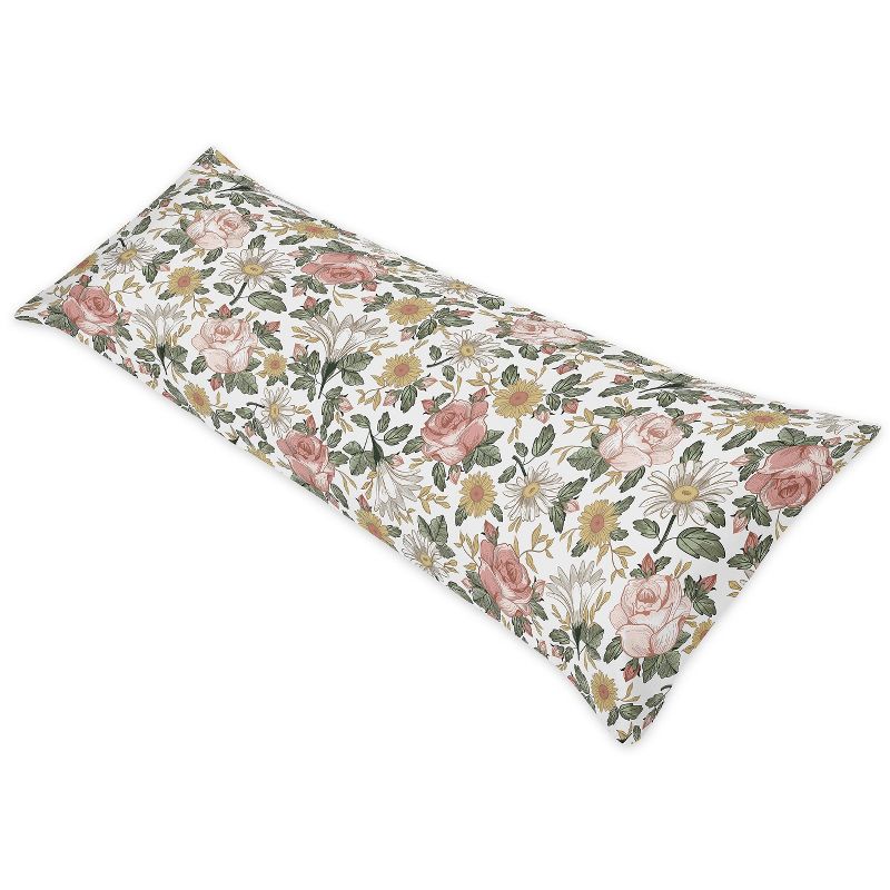 Sweet Jojo Designs Girl Body Pillow Cover (Pillow Not Included) 54in.x20in. Vintage Floral Pink Green and Yellow, 1 of 6