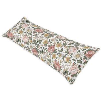 Sweet Jojo Designs Girl Body Pillow Cover (Pillow Not Included) 54in.x20in. Vintage Floral Pink Green and Yellow