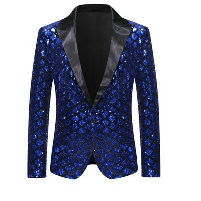 Lars Amadeus Men's Prom Party Shiny Sequin Tuxedo Blazer Royal Blue ...