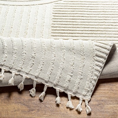 Kyra Cream Geometric Synthetic Area Rug 3'11" x 5'7"