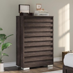 AMERLIFE 5 Drawer Dresser, Farmhouse 47" Tall Chest of Drawers with Slat Handles - 1 of 4