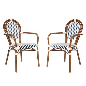Flash Furniture 2 Pack Lourdes Indoor/Outdoor Commercial Thonet French Bistro Stacking Chair with Arms, PE Rattan and Aluminum Frame