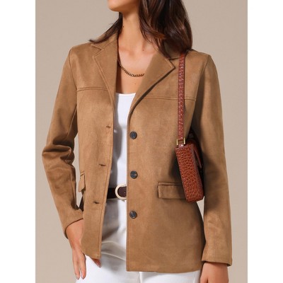 INSPIRE CHIC Women's Faux Suede Vintage Button Down Notched Lapel Long Sleeve with Pockets Blazer Brown XX-Large — фото 2