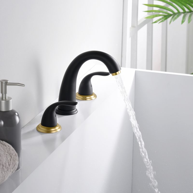 Sumerain 2 Handle Widespread Roman Bathtub Faucet Tub Filler with Rough-in Valve, Black and Gold, 4 of 8