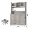 67" Tall Kitchen Hutch Storage Cabinet, Farmhosue Coffee Bar Cabinet with 3 Drawers and LED Lights, Freestanding Food Pantry Cabinet with Countertop - 2 of 4