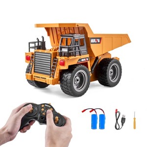 RC Dump Truck Toy 9-Channel 1:18 Scale with Metal Cabin, 4WD, Lights & 2 Batteries for Kids Ages 8+ - 1 of 4