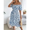 Coolmee Women's Summer Floral Midi Dresses Casual Square Neck Puff Sleeve Flowy Ruffle A Line Beach Dress Blue Small - 4 of 4
